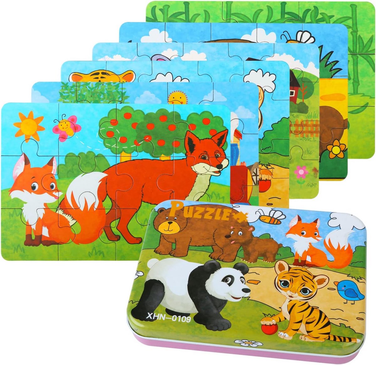Kinderpuzzels Set - Peuter Puzzels - Educatief Spelen - Zes Verschillende Afbeeldingen - 91 Stukjes Totaal - Panda Thema