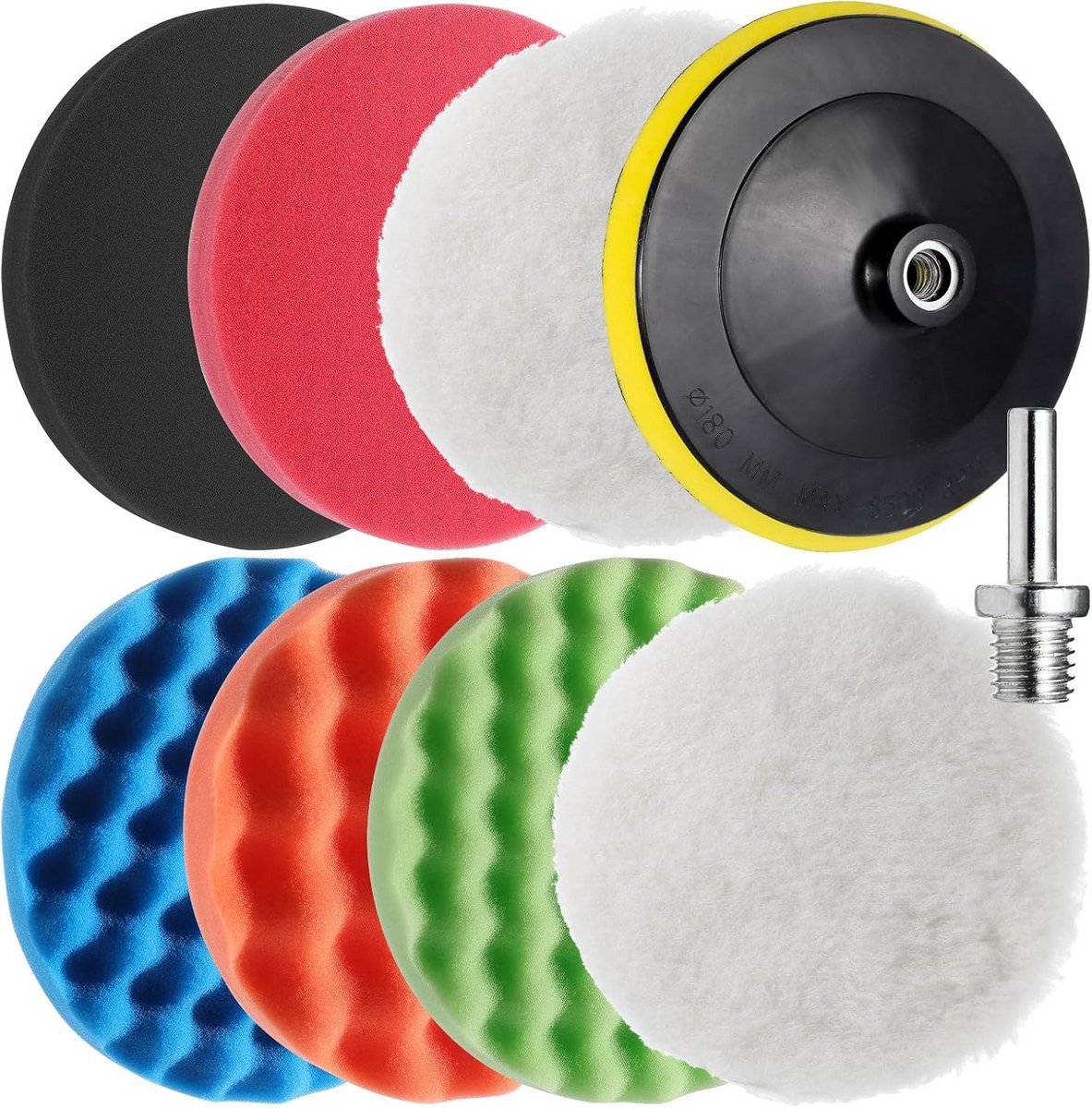 Polijst Sponges - Schuim Pads - Auto Polijsten - 9 Delige Set - 180 mm - Multicolor