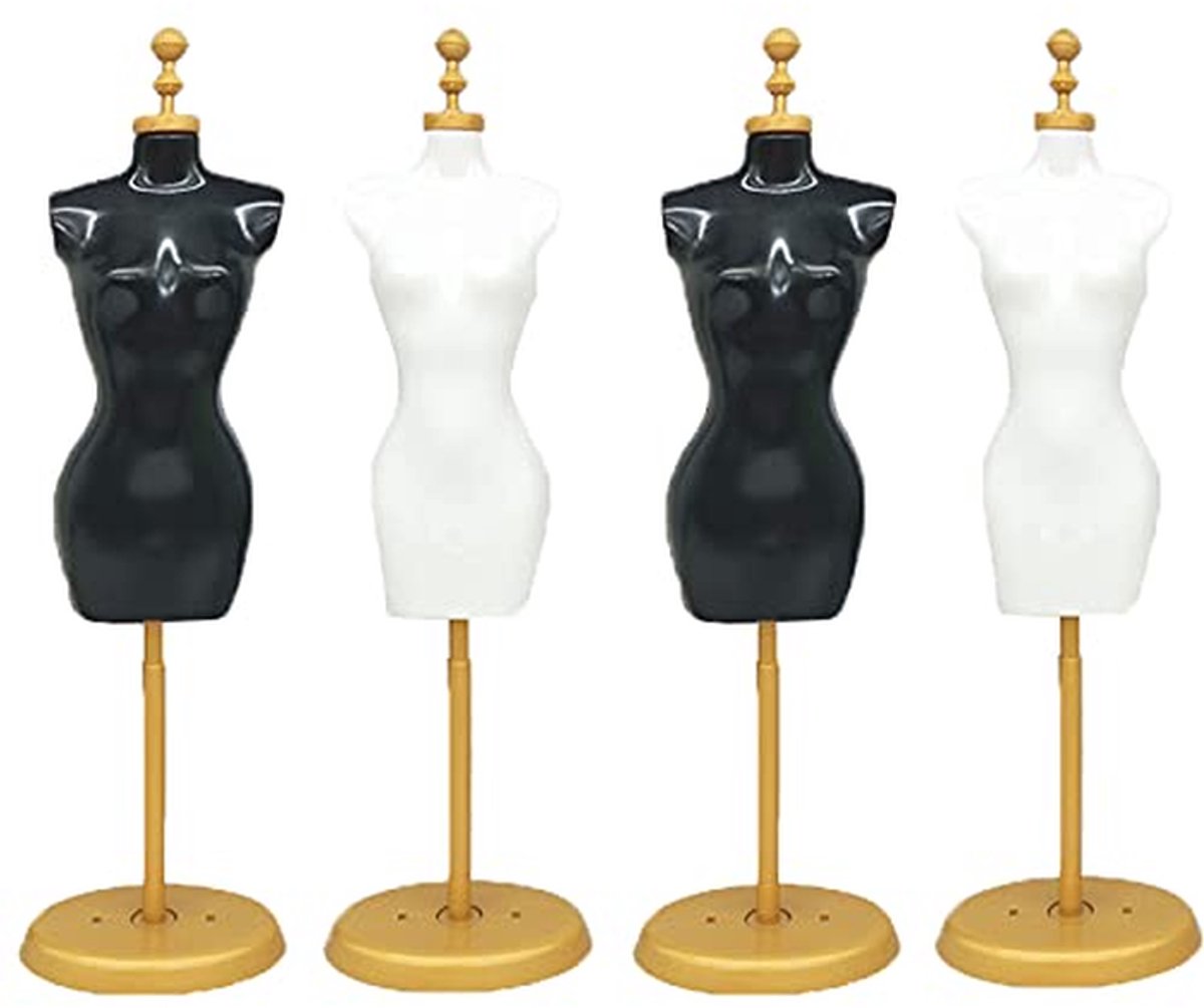 Mini Naaisterpop - Kleding Display - Poppenhuis Decoratie - Exquise Ontwerp - 4 Stuks - Wit Zwart