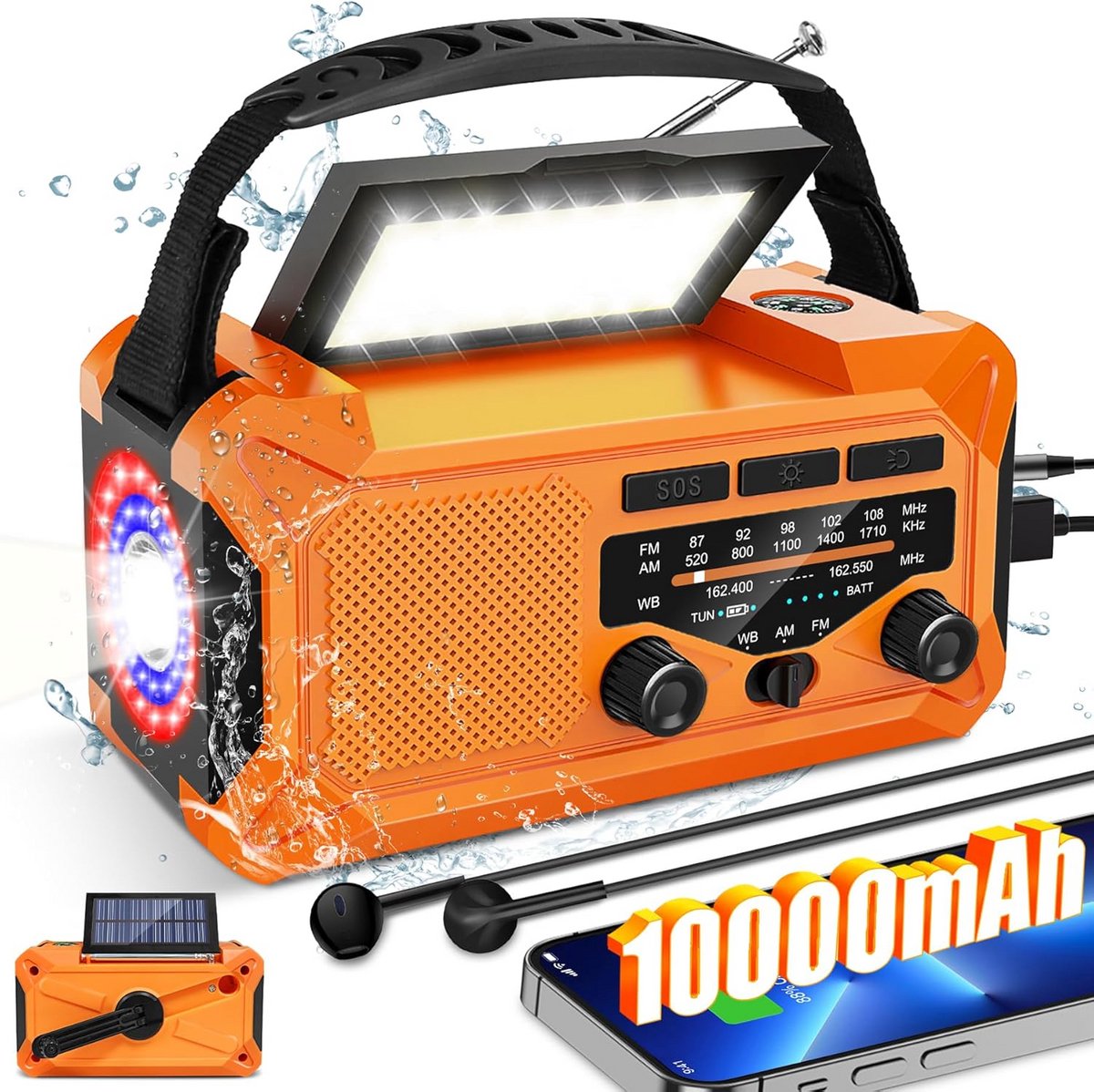 Noodradio 10000mAh - Draagbare Radio - Buitenactiviteiten Kamperen - Zonne- en Handslinger - 16.7 x 8 x 8.5 cm - Zwart