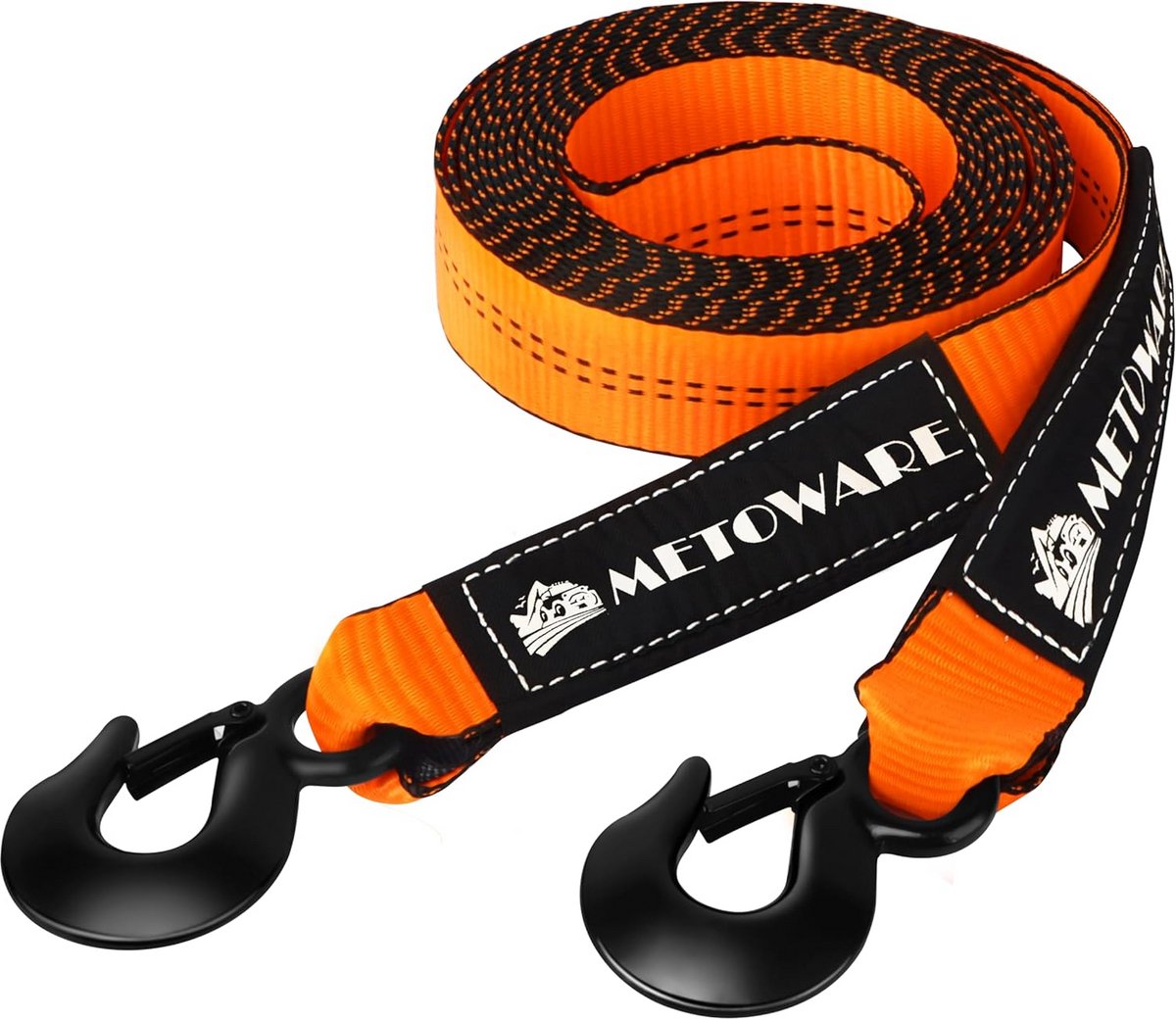 Trekriem met haken - Herstelriem lier - Noodherstel voertuig - Versterkte lussen - 61 meter - Oranje
