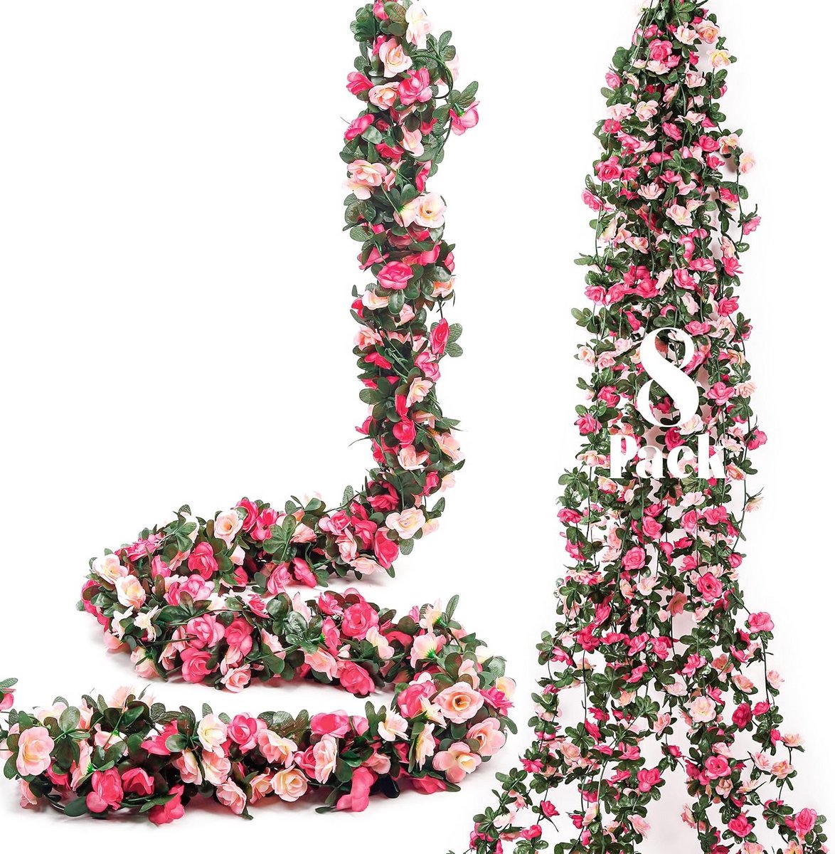 Nep bloem slinger - Kunst rozen - Decoratie creëren - Handgemaakt ontwerp - 8 stuks 66 FT - Roze