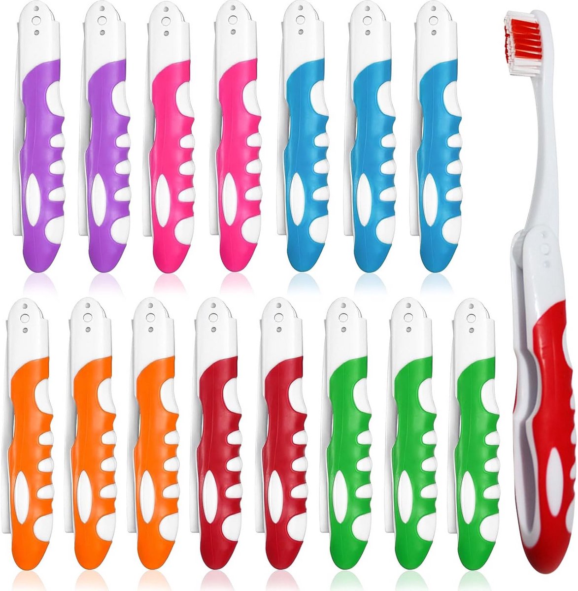 Reistandenborstel Set - Opvouwbare borstels - Mondverzorging onderweg - Hygiënisch beschermd - 15 stuks - Mix van kleuren