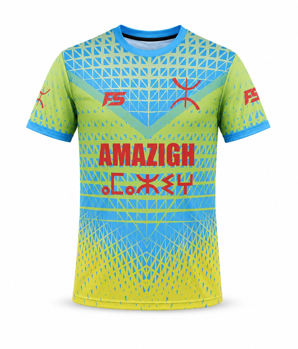 FightSense Amazigh Performance T-Shirt – Amazigh Sportshirt – Blauw/Geel – Maat M