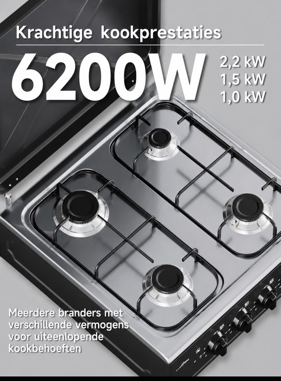 HOMELUX 4-pits campinggasfornuis - 6,2 kW - Buitenfornuis - Kookstel - Gasstel - INCL 1,5 m aansluitslang en 50 mbar drukregelaar van Homelux — afbeelding 2