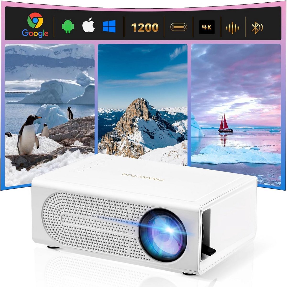 Mini Beamer - Draagbare Projector - Thuisbioscoop Creëren - Full HD Resolutie - 32-100 Inch Beeld - Wit