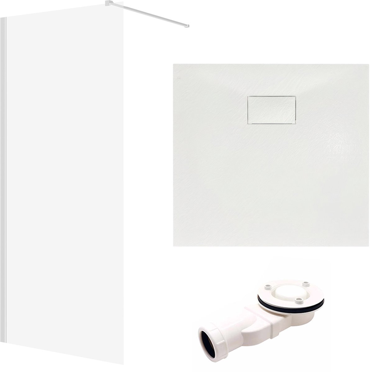 Ketil Vidar doucheset 90 x 90 cm chroom/wit - walk-in douchewand met douchebak