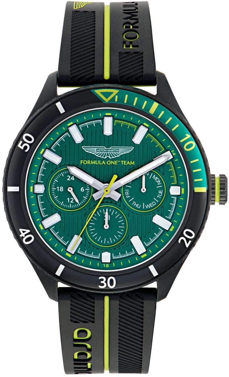 Aston Martin Pit W Multifunctioneel Horloge Zwart Kast Gemaakt Van 100% Hars En Een Armband Van 100% Siliconen 46 MTFP1F50143, MTFP1F50343