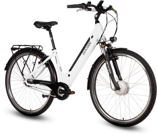 saxxx Comfort Plus 4.0 -28 inch elektrische stadsfiets - actieradius tot 90 km - 95%Vooraf Geassembleerd Stadsfiets - voorwielmotor - 36V 418Wh accu - Shimano 7-speed naafversnelling - LCD-display - Wit glanzend van Saxxx — afbeelding 2