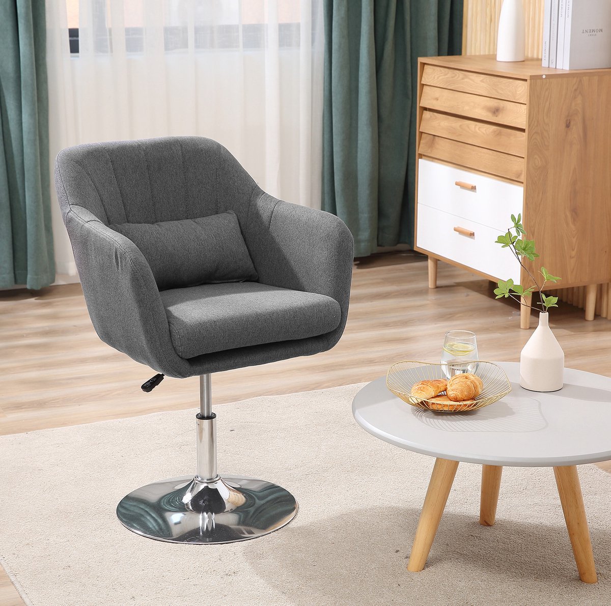 Wishdor bureaustoel 60 x 60 x 79-91 cm hoogteverstelbaar 360° draaibaar met armleuningen donkergrijs
