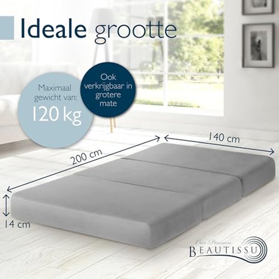 XXL Vouwmatras - Logeermatras Gastenbed - Comfortabel Slapen - Extra Dik Schuim - 140x200 cm - Grijs — afbeelding 3