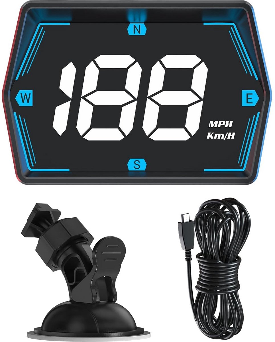 Auto Snelheidsmeter - HUD Display - Veilig Rijden - GPS Dubbele Module - 7.7 x 5.3 cm - Wit