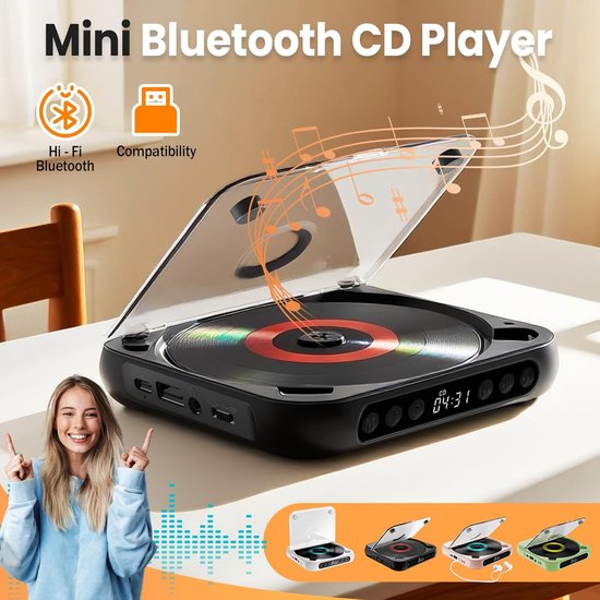 Bluetooth-speaker in vinylplatenspeler-stijl met witte ruis (oceaangeluid), retro Bluetooth-speaker met sfeerverlichting en timer, schattige mini-platenspeler-speaker, diepgroen — afbeelding 4