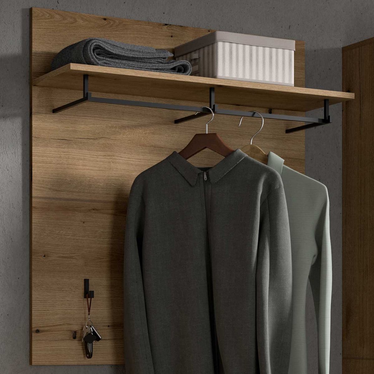 Kapstokkenpaneel Scout Xonox - Evoke Oak - 90x98x27 Cm - Xonox - Wandkapstokken - Bruin - Spaanplaat