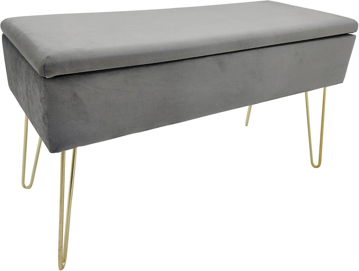 Gestoffeerd Bankje met Opbergruimte - Fluwelen Kist en Make-upbank - Grijs, 77 x 33 x 18 cm