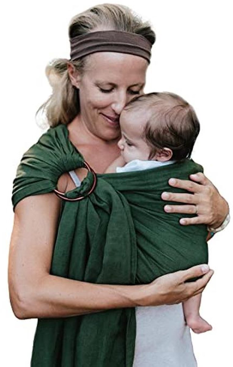 Draagdoek Ringsling - Baby Draagband - Baby Dichtbij Houden - Bamboe Linnen Mix - 60 x 50 cm - Bosgroen