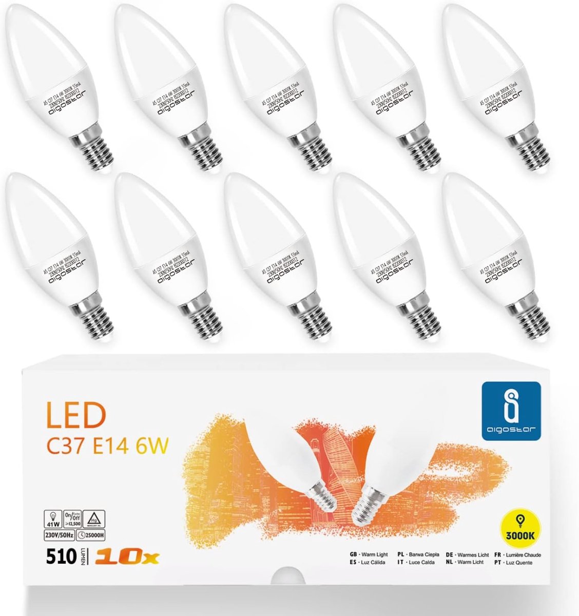 LED Lampen - Kaarslampen - Binnenverlichting - Flikkervrij Licht - 10 Stuks - Warm Wit