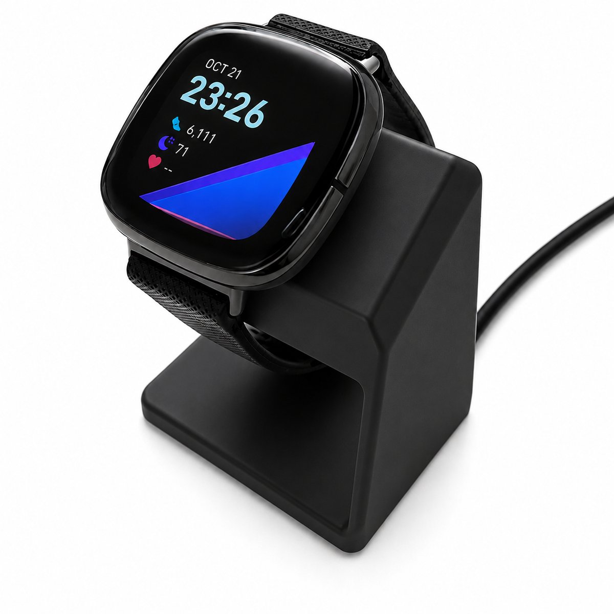 Fitbit Sense - Fitbit Sense 2 - Fitbit Versa 3 - Fitbit Versa 4 Oplader Standaard - Charging Dock - Oplaadstation - Smartwatch Houder - Bureau Standaard - Nachtkastje Docking Station - Kabelmanagement Houder - Zwart