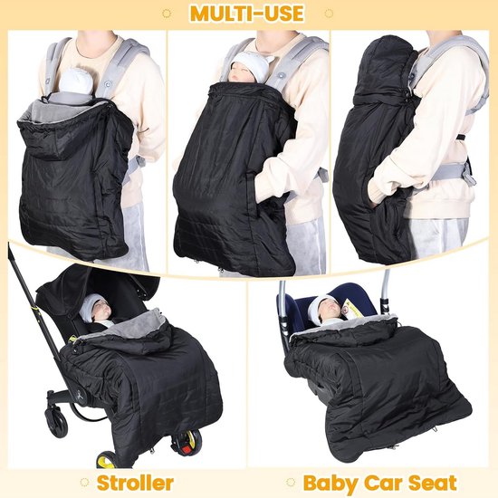 Babydragerhoes - Draagzak Cover - Bescherming Baby - Waterdicht & Warm - Universeel - Zwart — afbeelding 5