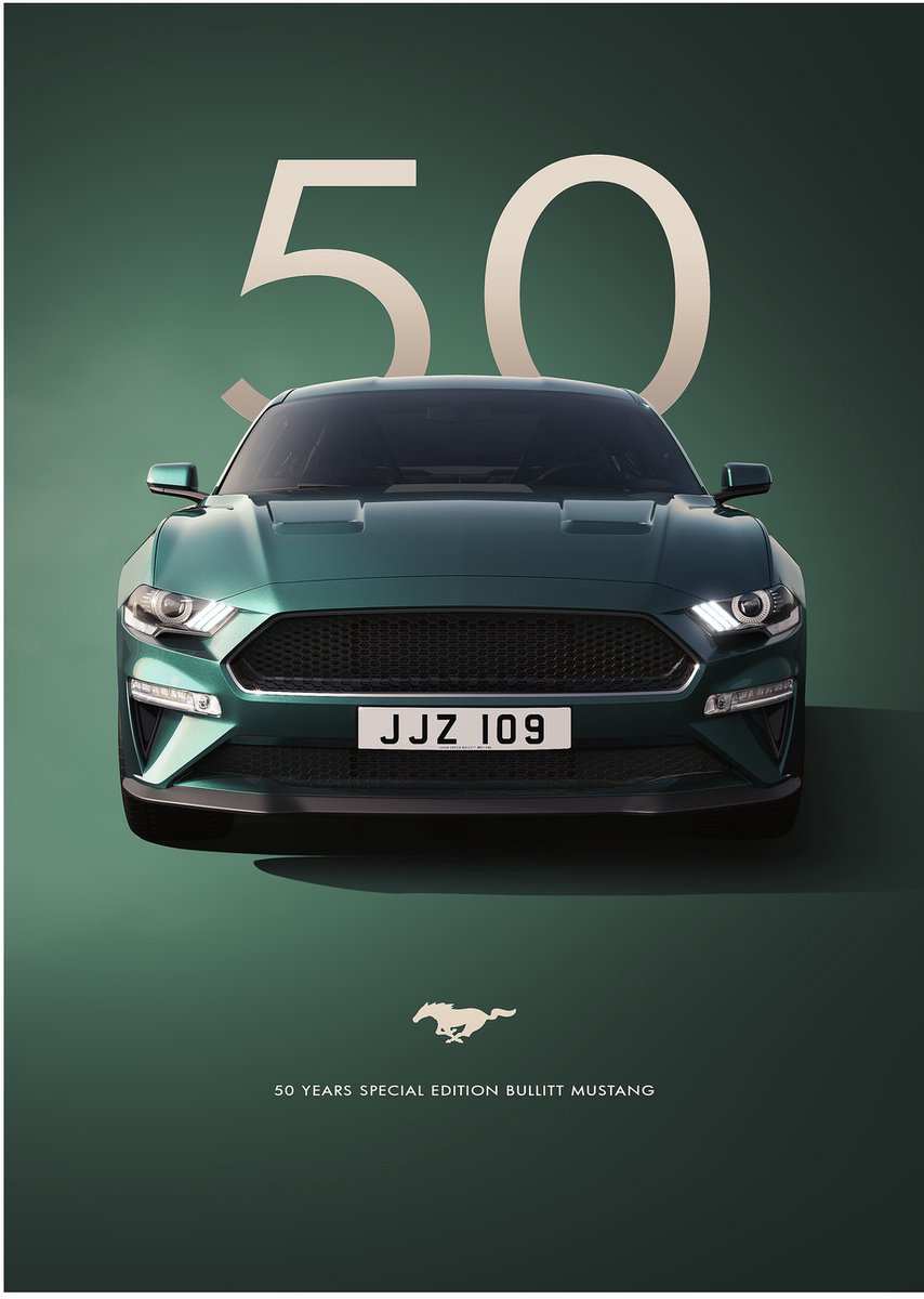 Ford Mustang Bullitt 50 Years - Dibond Wandprint - 50x70 cm - Aluminium Wanddecoratie - Premium Kunstdruk - Galerij Kwaliteit - Mustang Bullitt