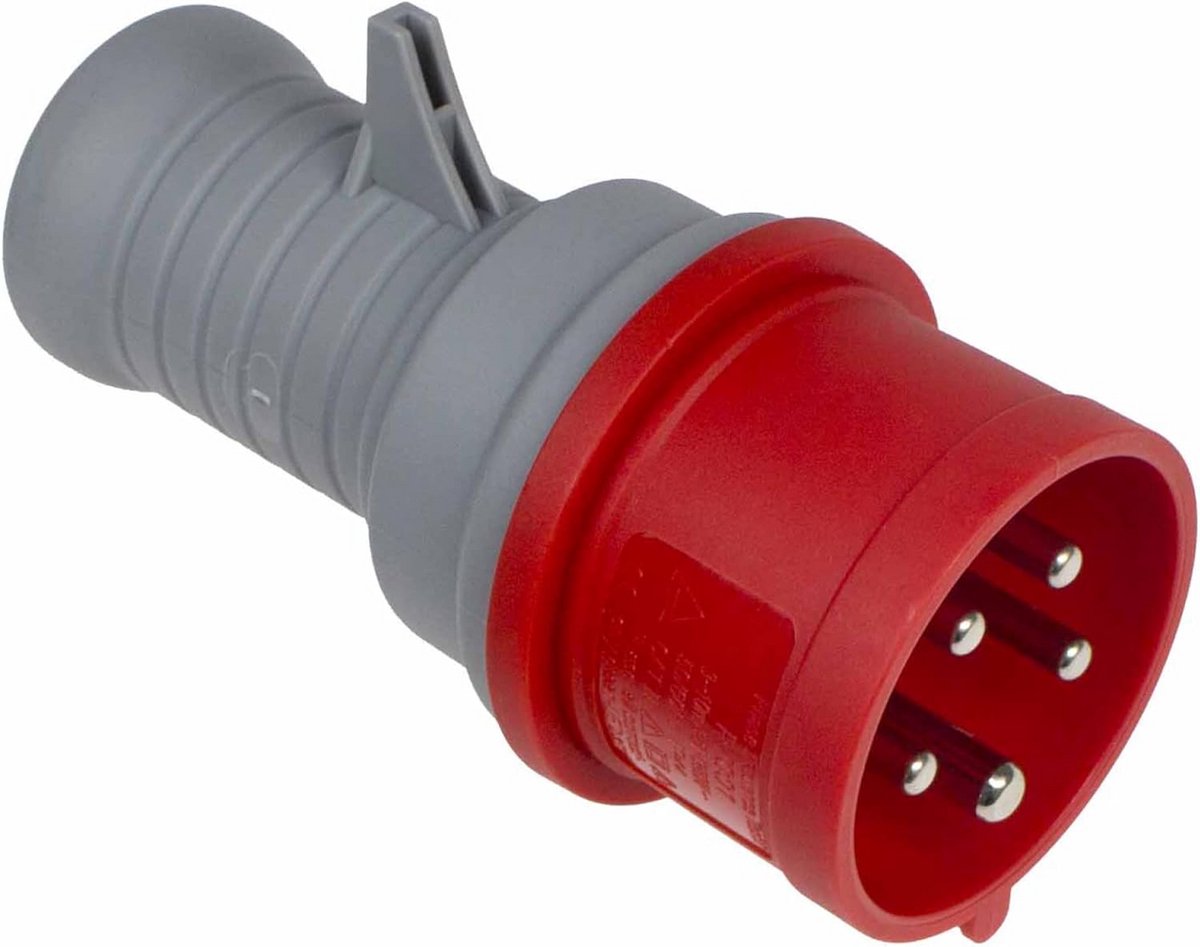 Teststekker CEE - Krachtstroom Adapter - Aansluitingen Controleren - Spatwaterdicht IP44 - 400V 16A 5-Polig - Rood