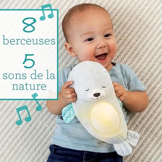 Muziekknuffel Zeehond - Nachtlampje Geluid - Baby Kalmeren - Afneembare Module - 24 x 12 x 26 cm - Grijs — afbeelding 4