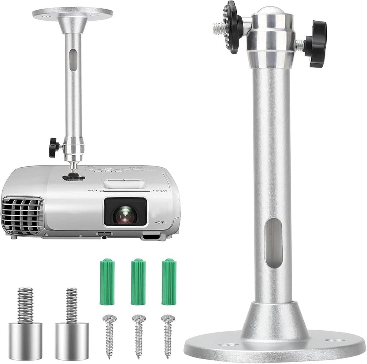 Projector Ophangbeugel - Plafondbeugel - Thuisbioscoop - 360 Graden Draaibaar - 5 kg Draagvermogen - Zilver