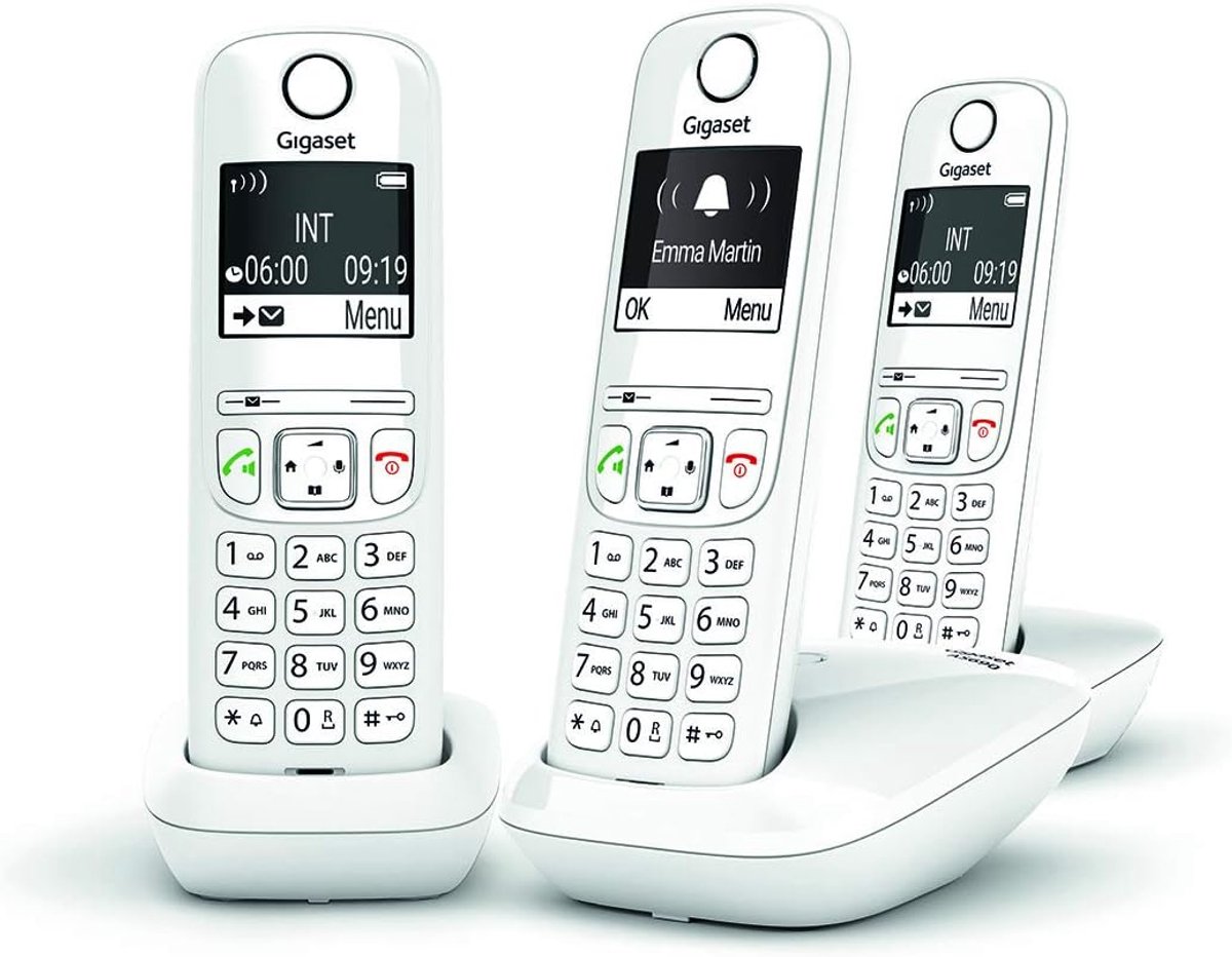 Draadloze telefoon - Trio set - Thuis bellen - Groot display - 100 contacten - Wit