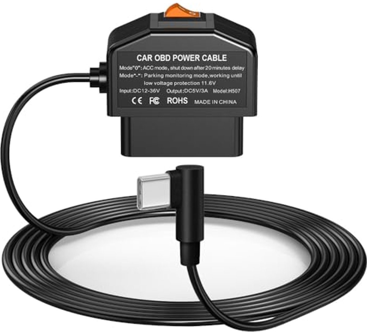 Dashcam OBD Kit - Voedingskabel Set - Parkeerbewaking Auto - Automatische Spanningsuitschakeling - 20 cm Lengte - Zwart