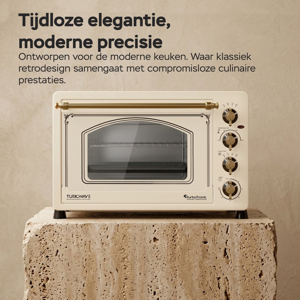 TurboTronic R45 Vrijstaande Oven – Retro Stijl – 45 Liter Mini Oven – 2000W – Inclusief Draaispit en Bakplaten – Beige – foto 6