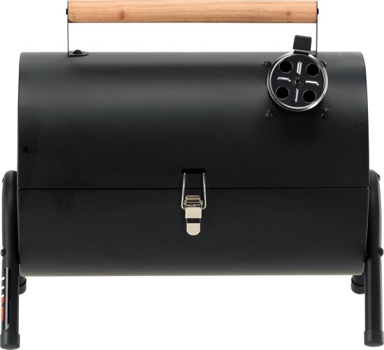Compacte Houtskoolbarbecue met Deksel - Tafelbarbecue & Reisbarbecue - Dubbel Chroom-Plated Grillrooster (34 x 21 cm) - Met Ventilatieschuif & Houten Handgreep - Zwart — afbeelding 2