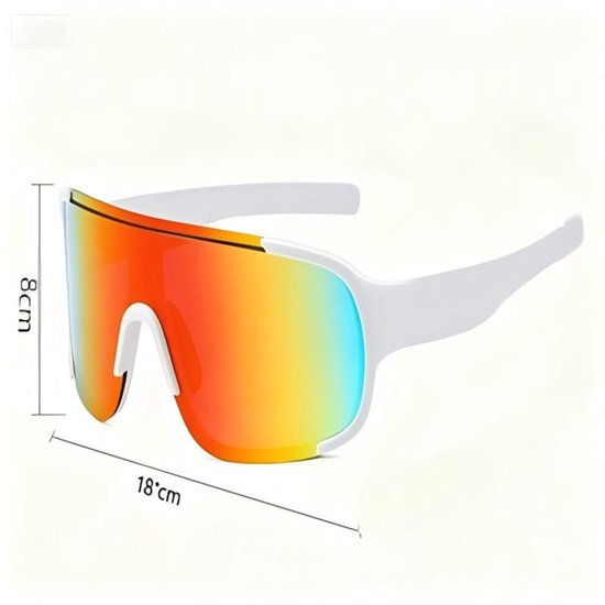 Sport zonnebril - Fietsbril - Buiten sport accessoire - Omrande lens, anti-UV coating, meegeleverde zwarte ritsetui - Kunststof + reflecterende lens - 18×8×2 cm - Geschikt voor hardlopen, fietsen, vissen en honkbal - Wit — afbeelding 2