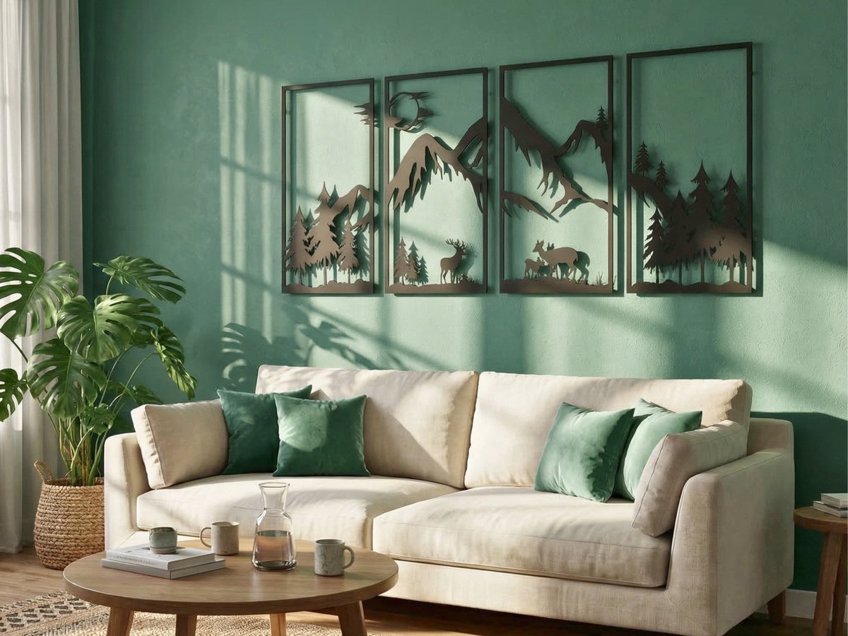 Wanddecoratie Bergen, Houten Wandbeeld, 3D Wanddecoratie voor Thuis, Moderne Beelden voor Huis Kantoor Slaapkamer, Woonkamer en Keuken - 172x78 cm