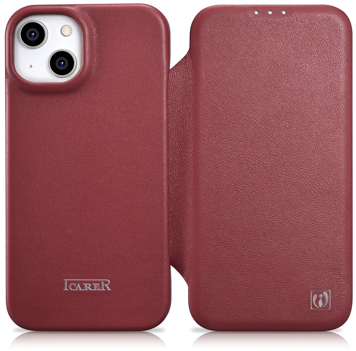 iCarer Premium Leather Serie - Lederen Hoes met MagSafe - iPhone 14 Plus - Magnetische Sluiting - Bordeau
