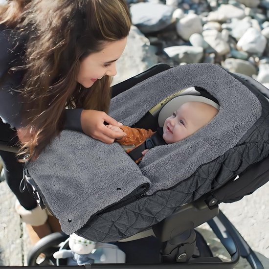 Baby voetenzak - Universele omslag - Warmte buiten - Verstelbare drukknopen - 28 x 21 x 9 cm - Donkergrijs — afbeelding 2