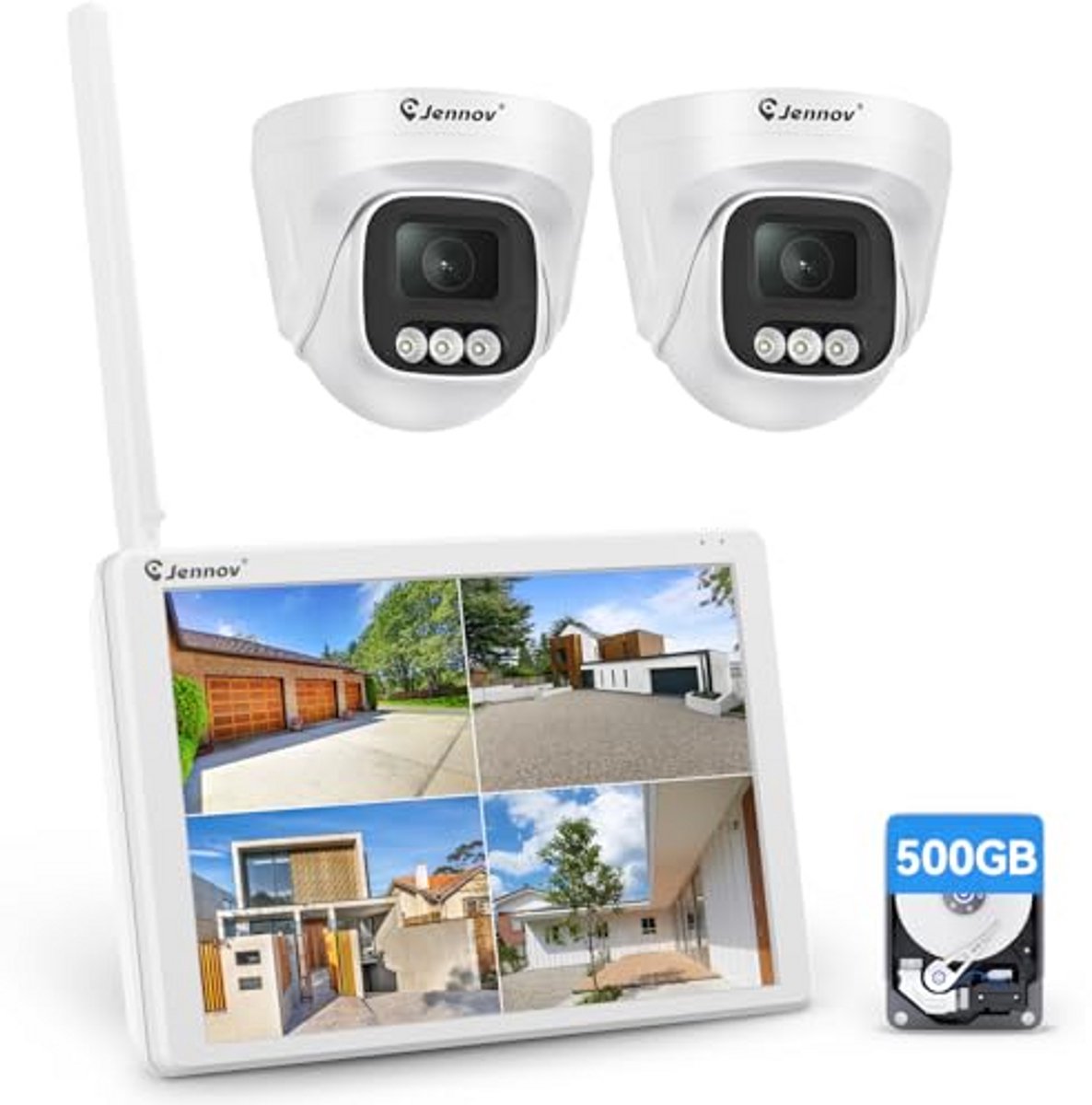 Beveiligingscamera Set - WIFI Camera - Buiten Bewaken - AI Persoonsdetectie - 5MP Resolutie - Wit