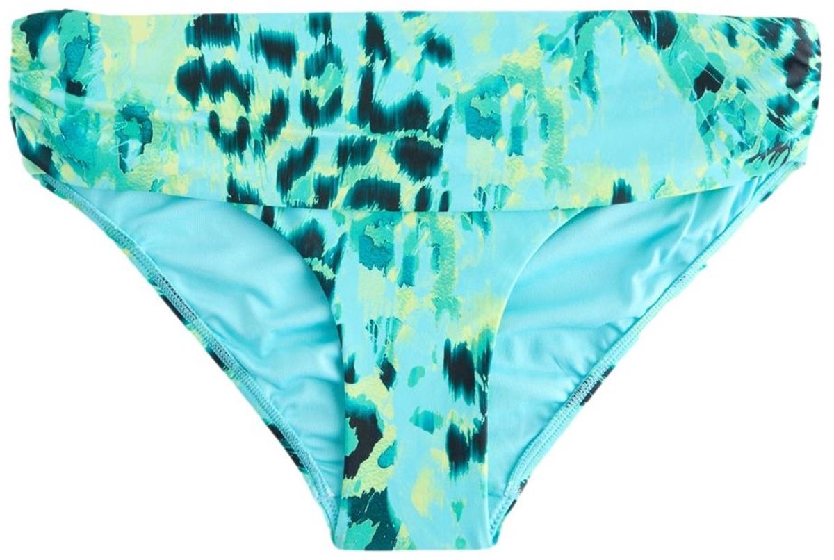 Next Dames - Bikinibroekje met omgeslagen taille - Blauw Aqua Green/Lime Animal