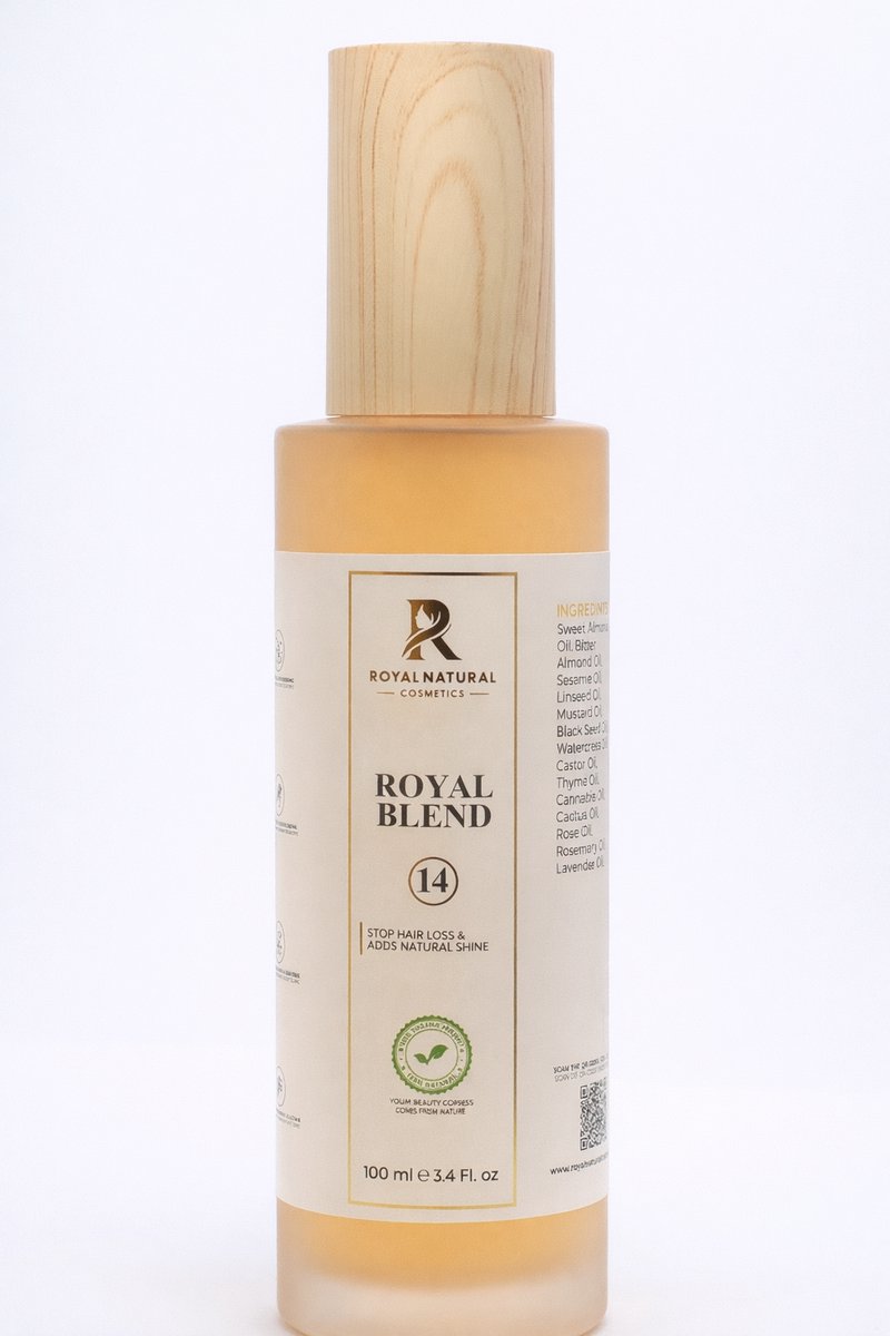 RNCosmetics – Royal Blend 14 - Haaruitval olie – Stops hair loss - Rozemarijn olie, Anti-Haaruitval & Haargroei Stimulerend – Verrijkt met 14 Natuurlijke Oliën zoals Castor olie, Zwarte Komijn, Rozemarijn & Lavendel olie–Versterkt Wortels & Hoofdhuid