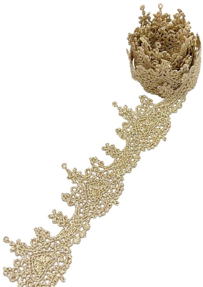 Dailygoods- Geborduurd Lint 4,1 cm - Gouden Hartvormige Bies - 10 Meter - Kledingdecoratie