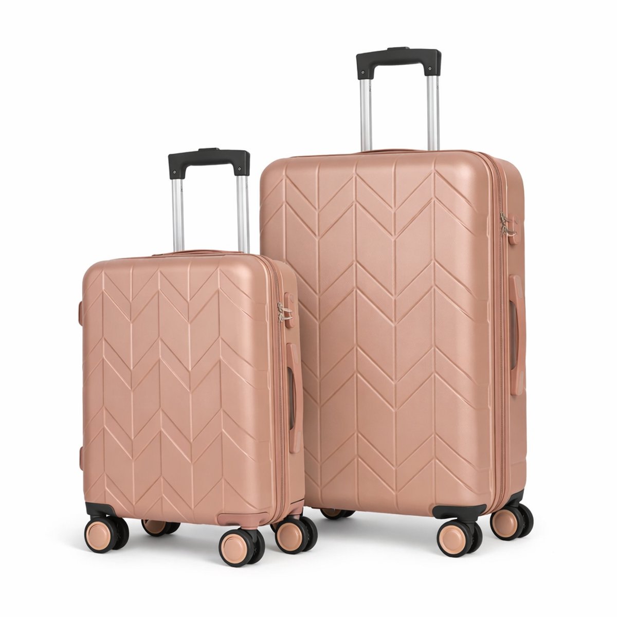 Butterfly Kofferset 2 Delig maat S + L – Handbagage & Ruimbagage – 43L + 105L – ABS Hardcase – Lichtgewicht – 360° Wielen – Cijferslot – Roségoud