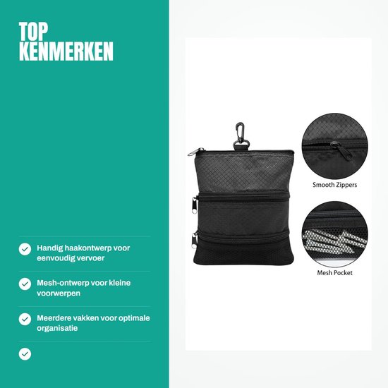 Dailygoods- Golftas Draagbaar - Golfbal Organizer - 3-Laagse Ritssluiting - Hoogwaardig Oxford-Materiaal - Praktisch en Compact - Handig Haakontwerp - Golfaccessoire van Dailygoods — afbeelding 2