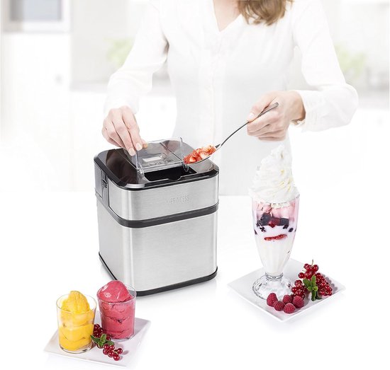 Roomijsmachine 1,5 Liter - Voor Roomijs, Frozen Yoghurt & Sorbet - Digitaal Display - Koelelement - Zilver - Ijs — afbeelding 5