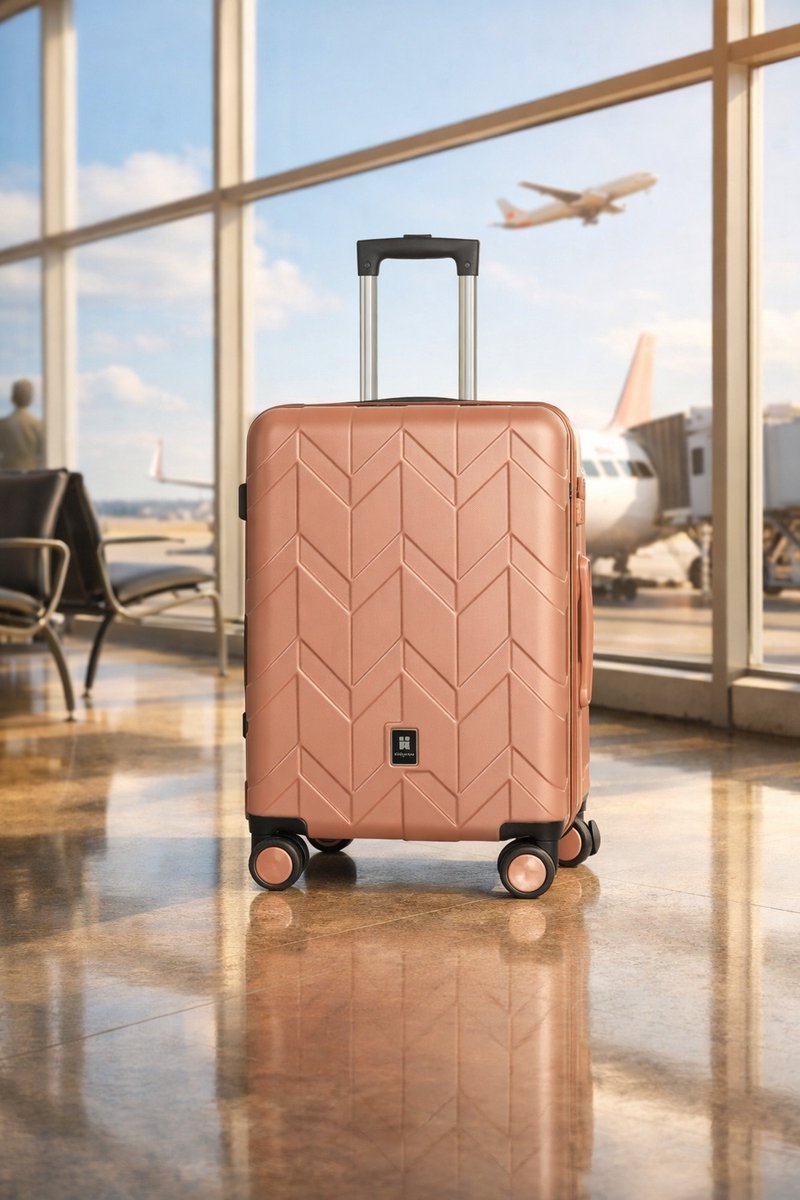 Butterfly ruimbagage Koffer maat M – afm. 66×45×26 cm – 68 Liter – Hardcase Reiskoffer Roségoud met 4 dubbele zwenkwielen en cijferslot