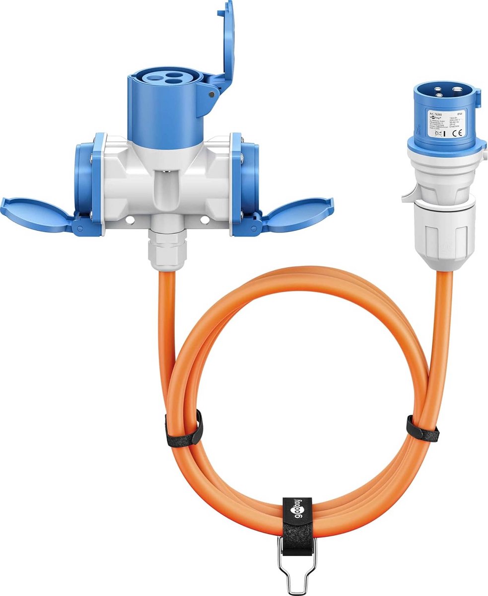 CEE-adapterkabel - Camping stekker - Stroomvoorziening buiten - IP44 spatwaterdicht - 15 meter - Oranje