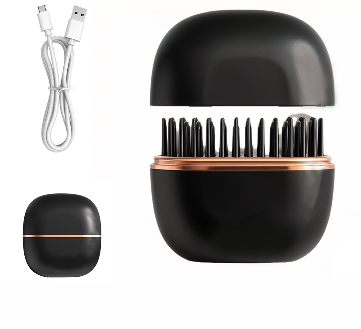 Mini-stijlborstel – Draagbare reisstijltang – Moeiteloos stijlen en krullen – Snoerloze 2-in-1 stylingtool – Zwart – Metaallegering - Titanium Coating