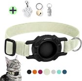 WHISKERZ® CORE Veilige Elastische Kattenhalsband met Tag Houder - Geschikt Voor Apple AirTag - Beige - Anti Kras, Rekbaar, Verstelbaar, Lichtgewicht en Waterbestendig - Inclusief Adreskoker en Belletje - Halsband voor Kat