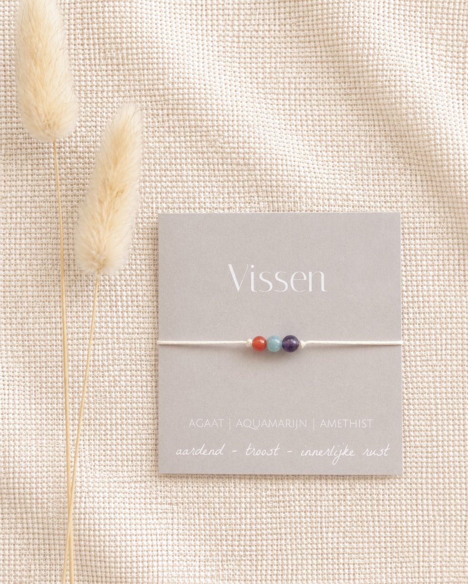 Sterrenbeeld armbandje edelstenen Vissen - Agaat, Aquamarijn, Amethist - aardend, troost, innerlijke rust - Cadeautip - Uniek liefdevol cadeau