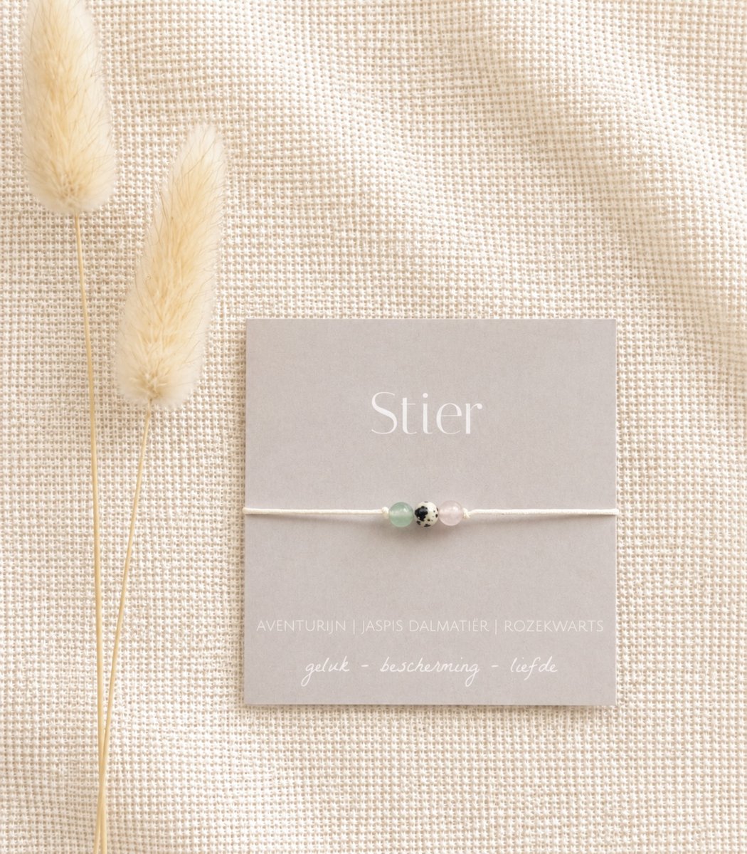 Sterrenbeeld armbandje edelstenen Stier - Aventurijn, Jaspis Dalmatiër, Rozekwarts - geluk, bescherming, liefde - Cadeautip - Uniek liefdevol cadeau - Edelstenen