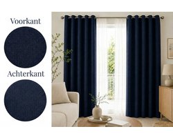 Kant-en-klare 100% Verduisterende Blackout & Thermische Gordijnen met Ringen – 140x300 CM – Blauw – Linnenlook – Everyday Elegance Elite Ser