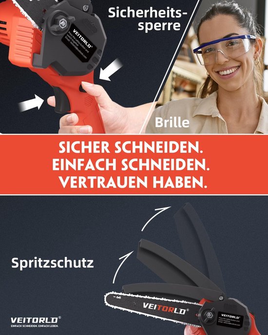 Accu Kettingzaag - Kleine Snoeizaag - Tuinonderhoud Snoeien - Automatisch Oliesysteem - 6 Inch - Rood — afbeelding 5